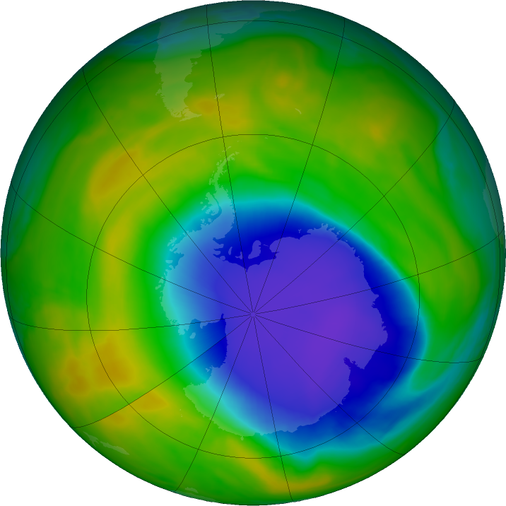 Antarctic ozone map for 09 November 2023